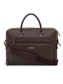 Contrast-Stitch Leather Laptop Bag