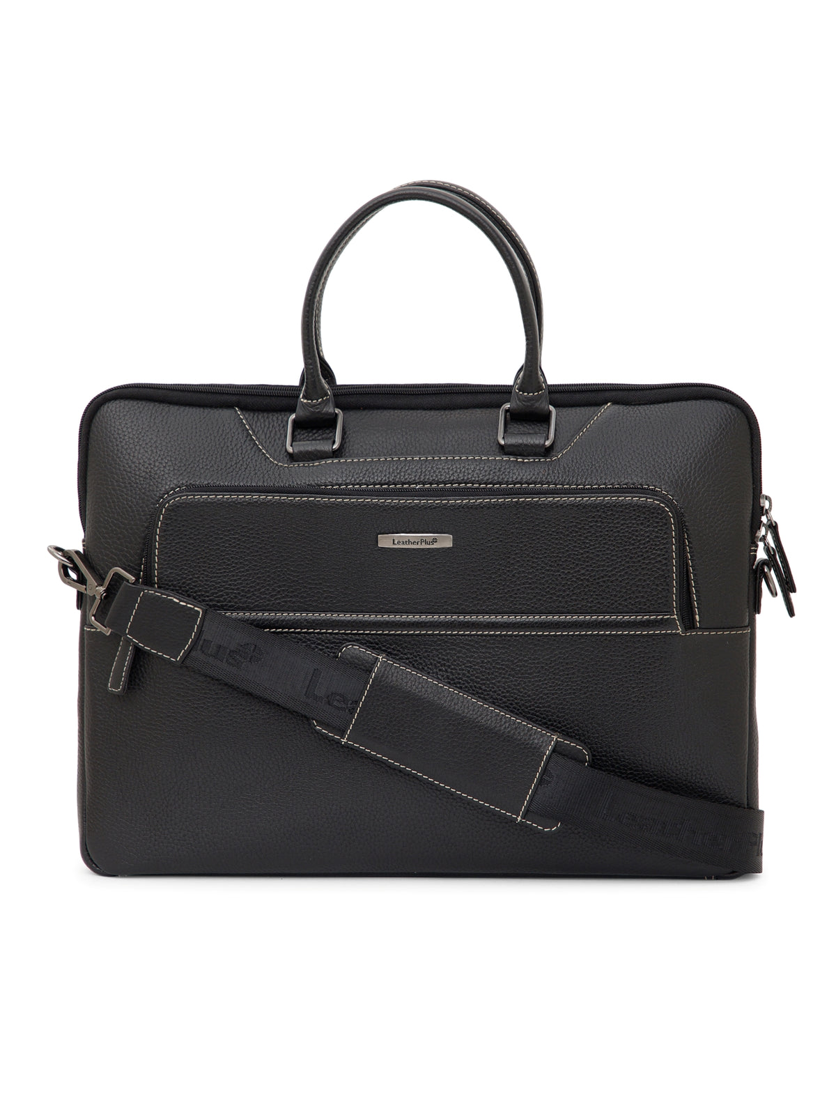 Contrast-Stitch Leather Laptop Sleeve