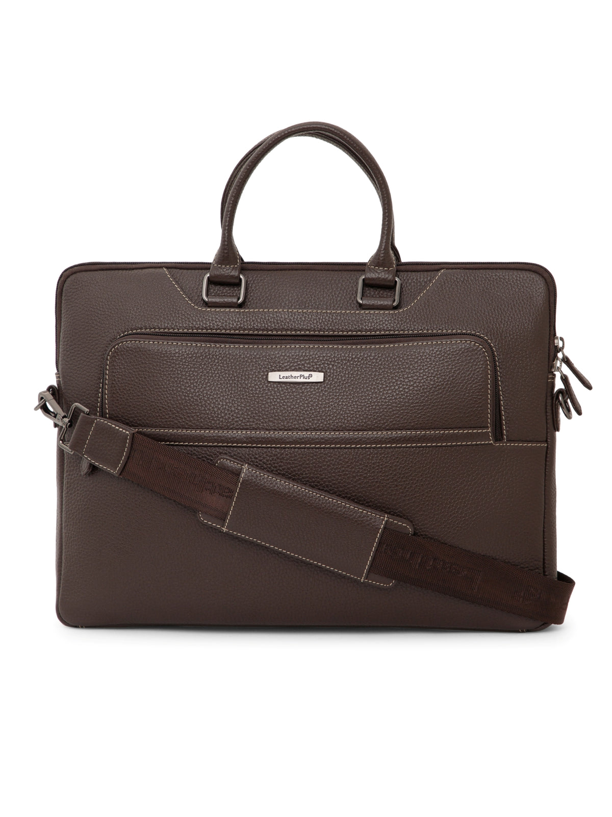Contrast-Stitch Leather Laptop Sleeve