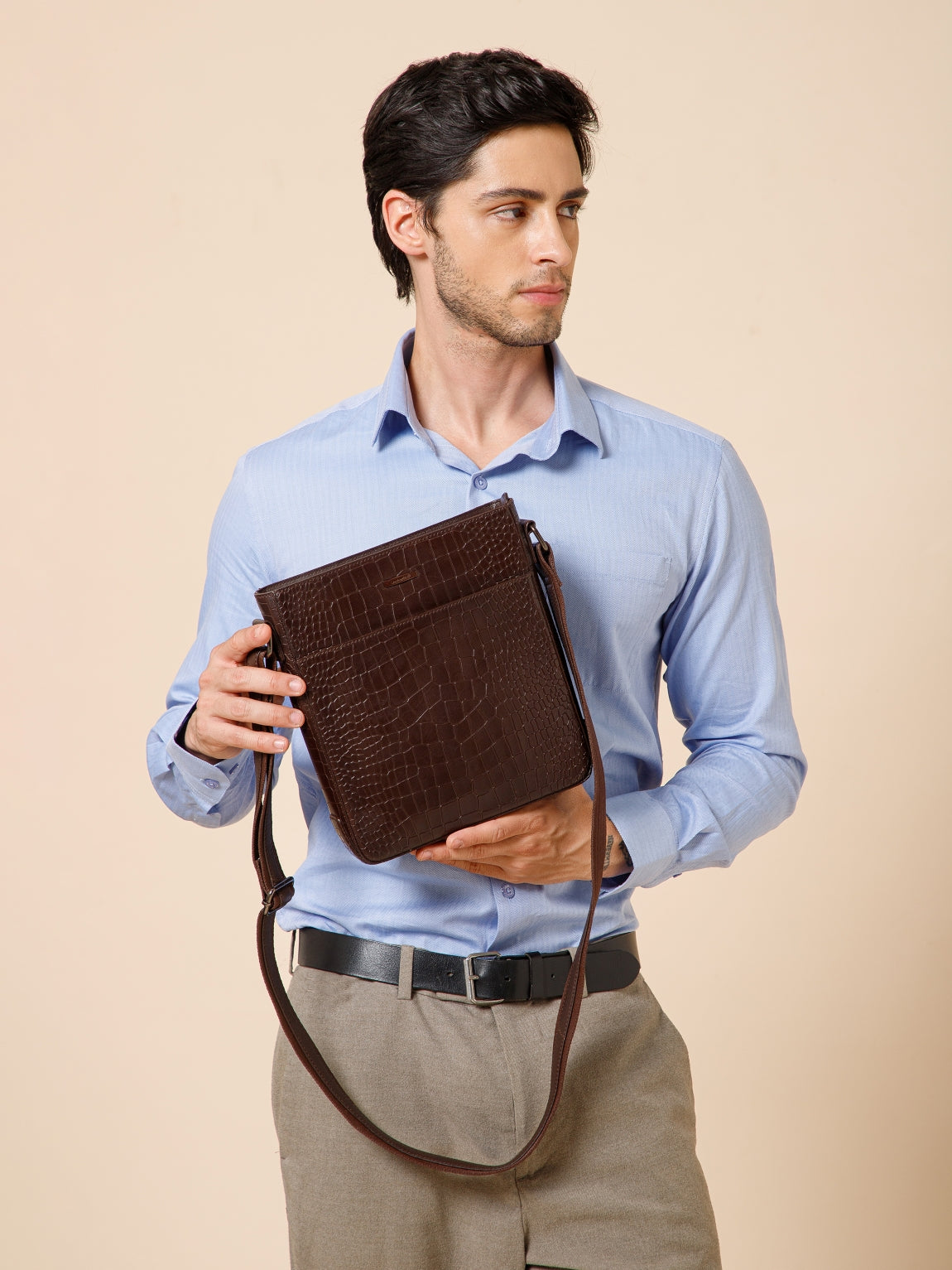 Croco Leather Men Sling Bag SGM-801 Brown