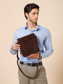 Croc-Embossed Leather Sling Bag