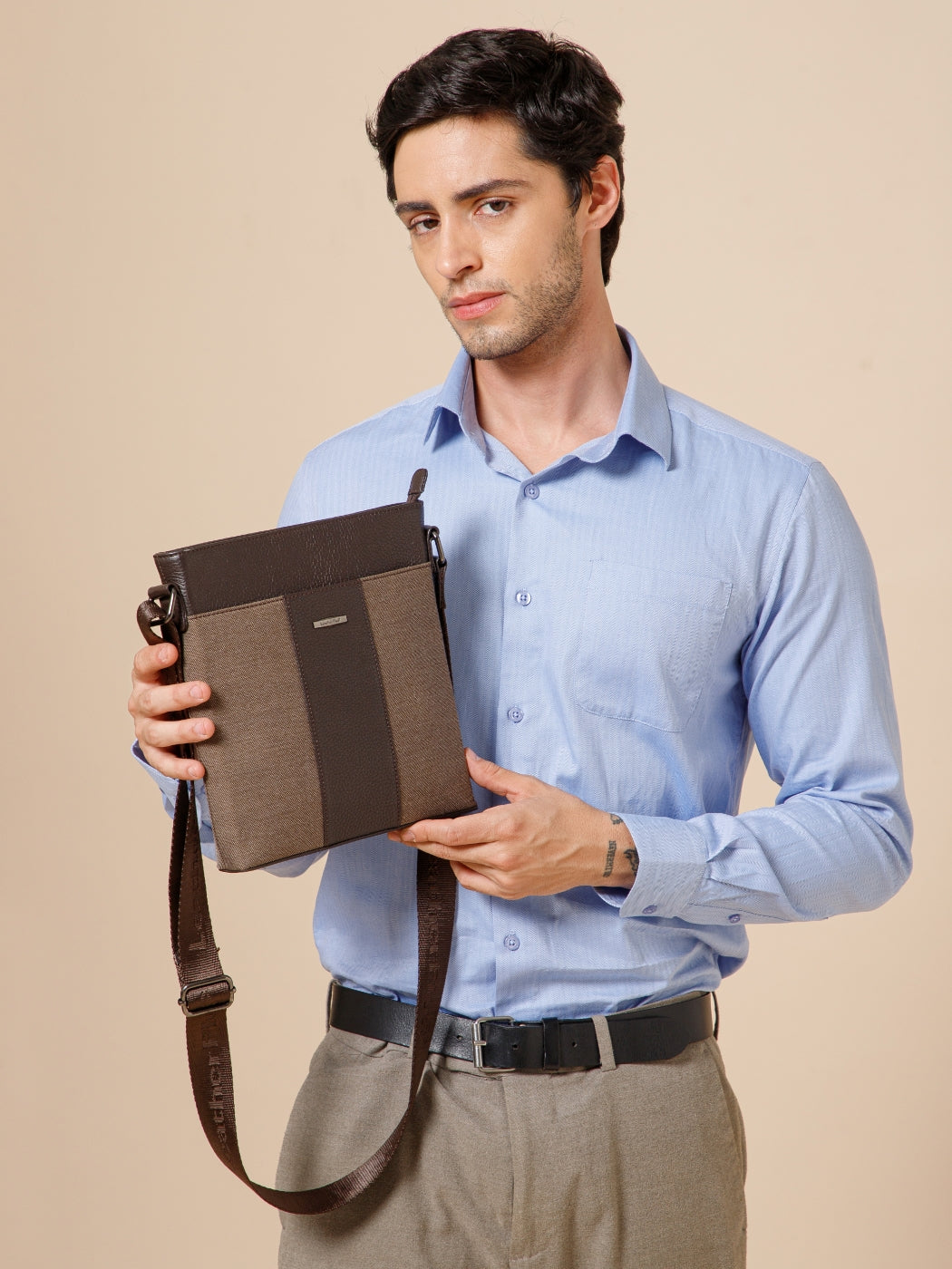 Dual-Texture Men Sling Bag SGM-401 Brown