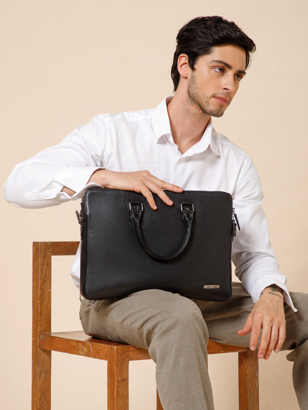 Natural Milled Leather Laptop Bag