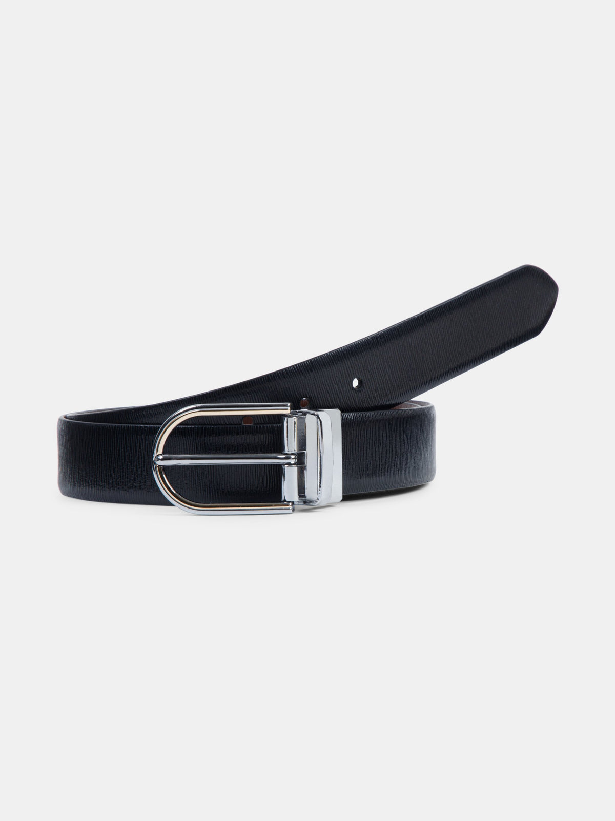 Croc-Embossed Reversible Leather Belt