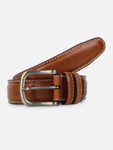 Classic Plain Leather Belt with Contrast Stitching