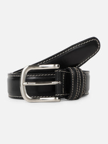 Classic Plain Leather Belt with Contrast Stitching