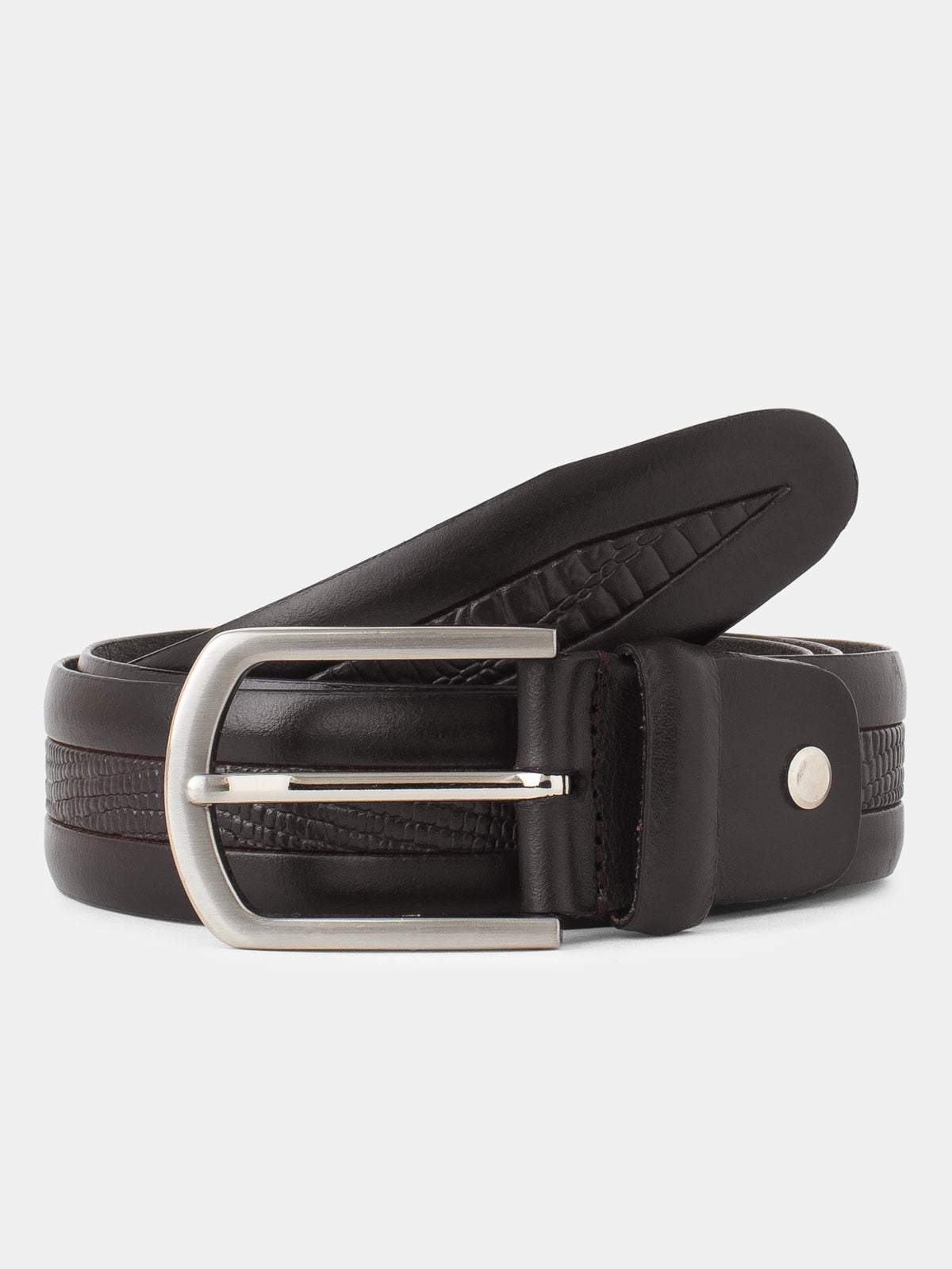 Edge Stitch Embossed Formal Leather Belt