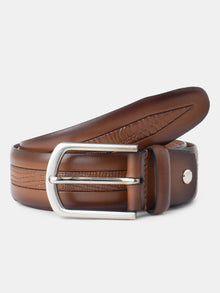 Edge Stitch Embossed Formal Leather Belt