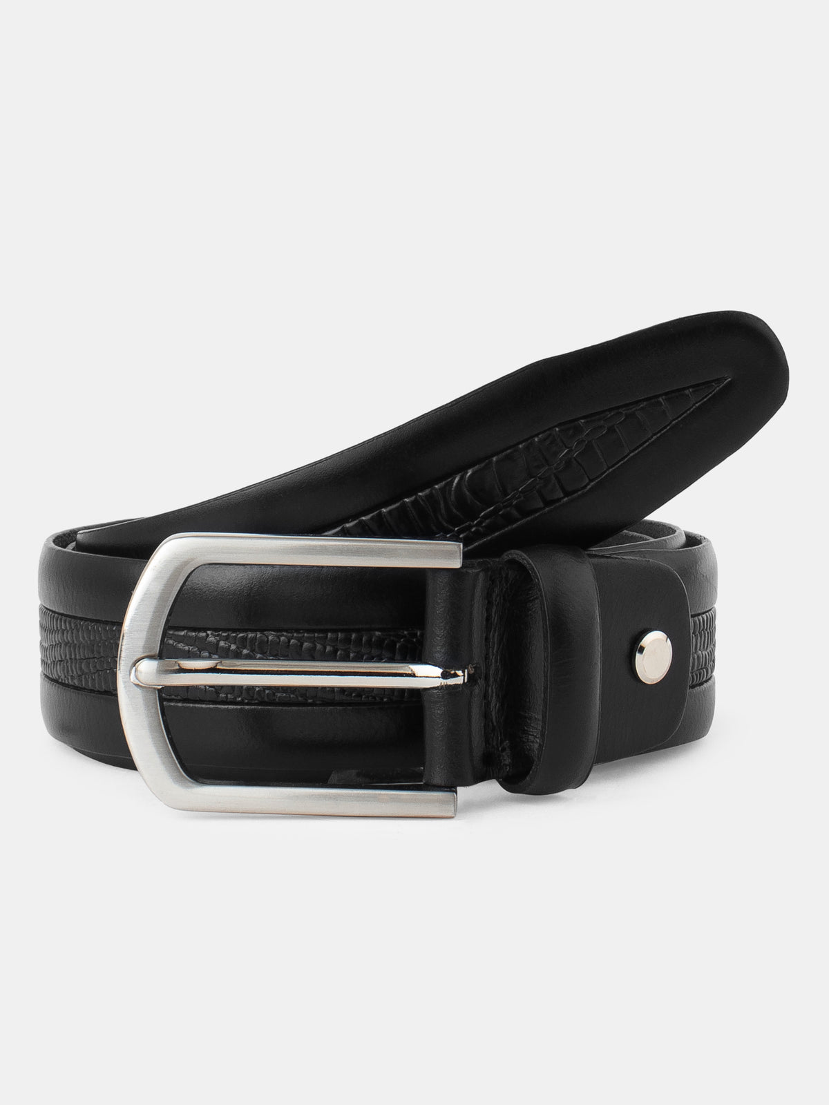 Edge Stitch Embossed Formal Leather Belt