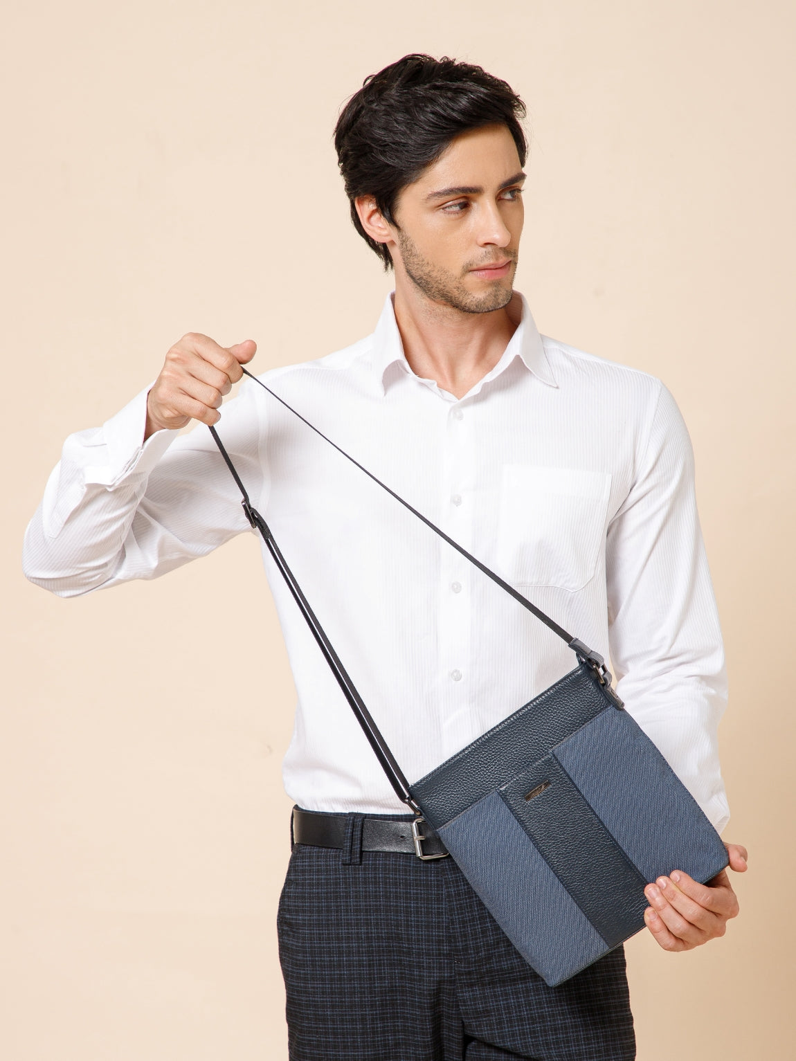 Dual-Texture Leather Sling Bag