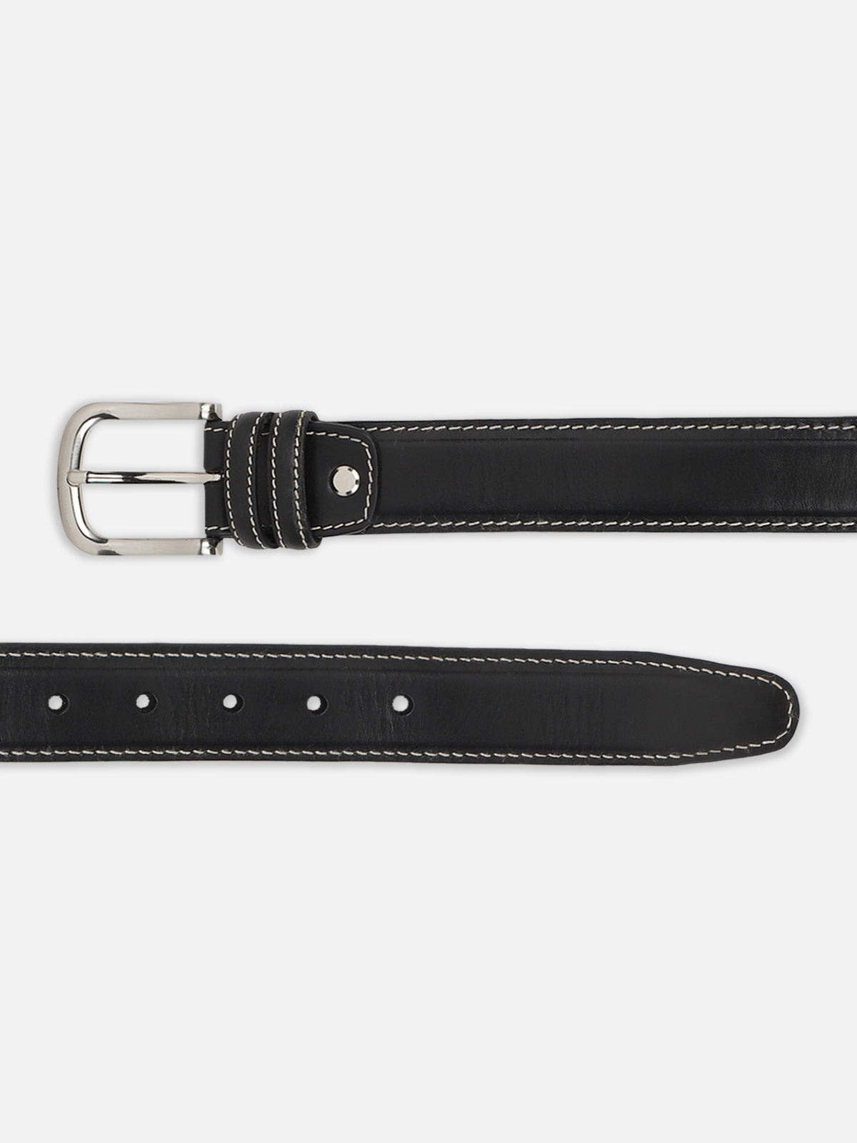 Classic Plain Leather Belt with Contrast Stitching