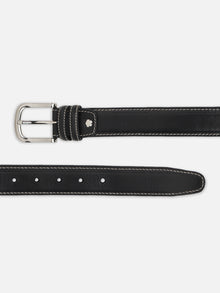 Classic Plain Leather Belt with Contrast Stitching