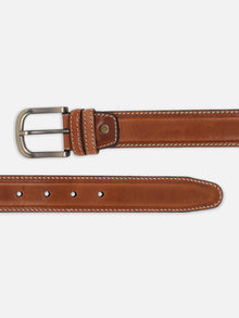 Classic Plain Leather Belt with Contrast Stitching