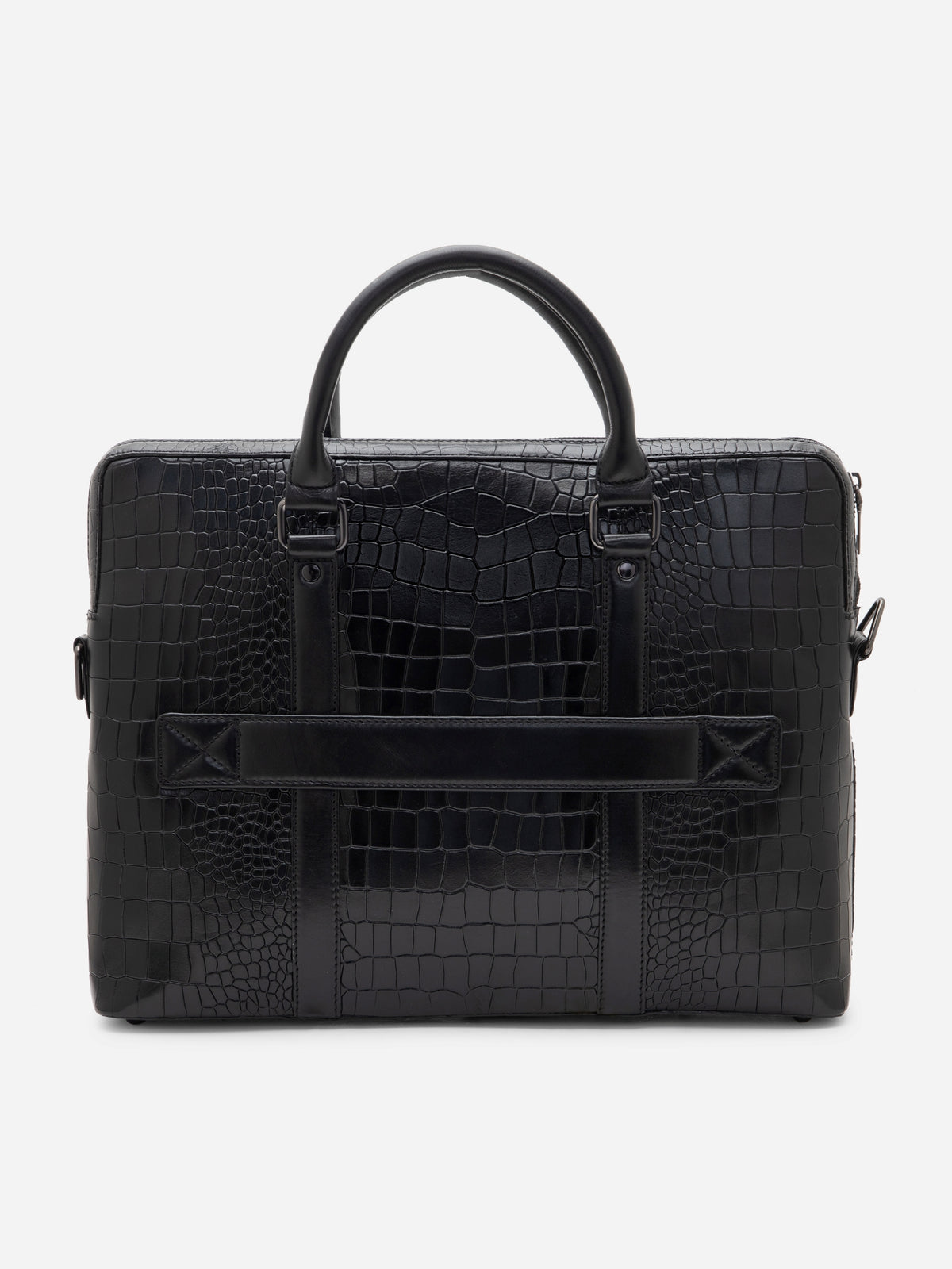 Croc-Embossed Leather Laptop Bag