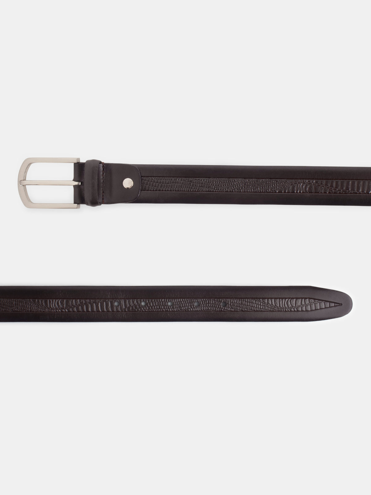 Edge Stitch Embossed Formal Leather Belt
