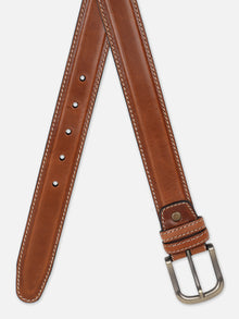Classic Plain Leather Belt with Contrast Stitching