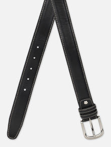 Classic Plain Leather Belt with Contrast Stitching