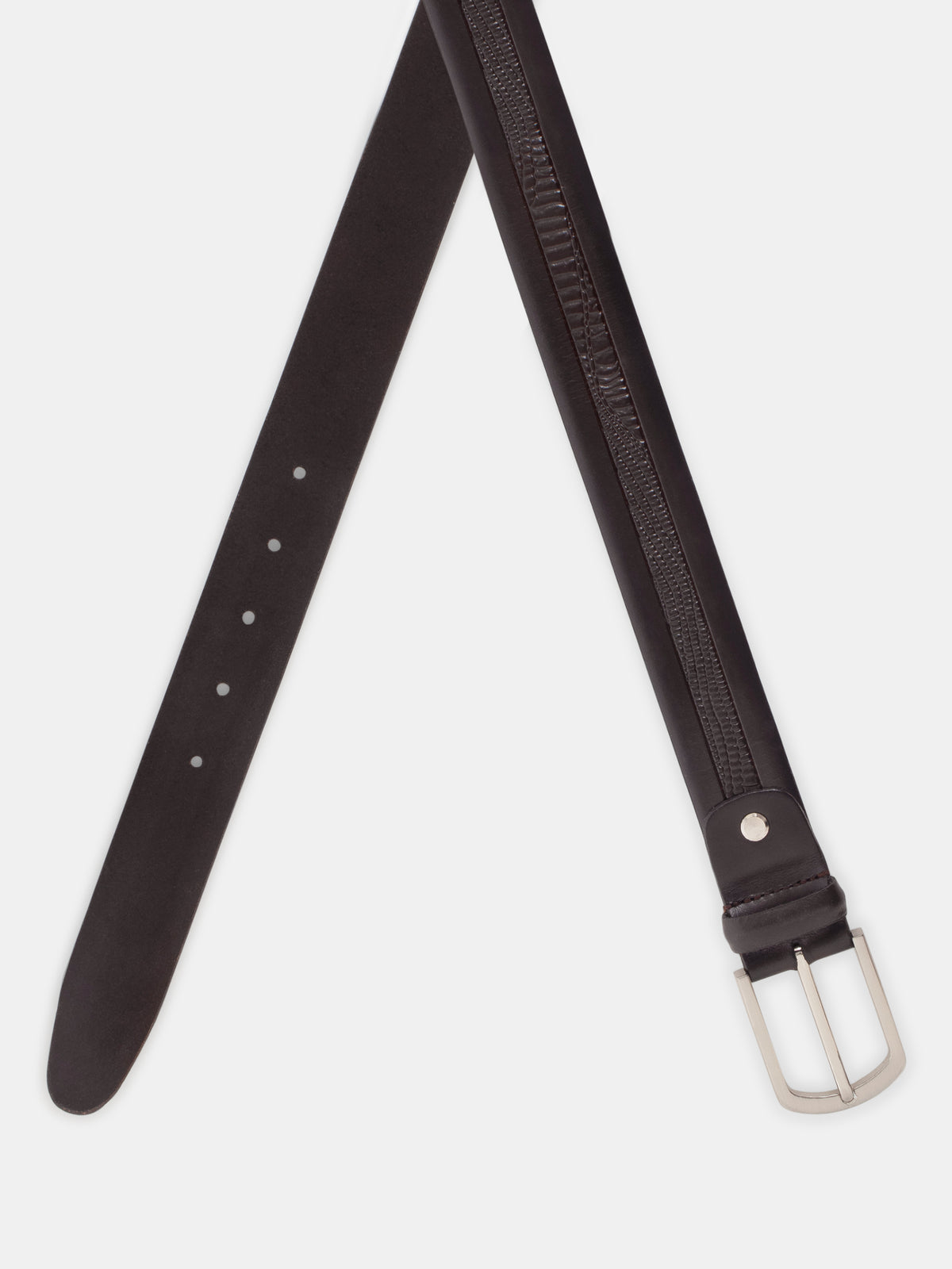 Edge Stitch Embossed Formal Leather Belt