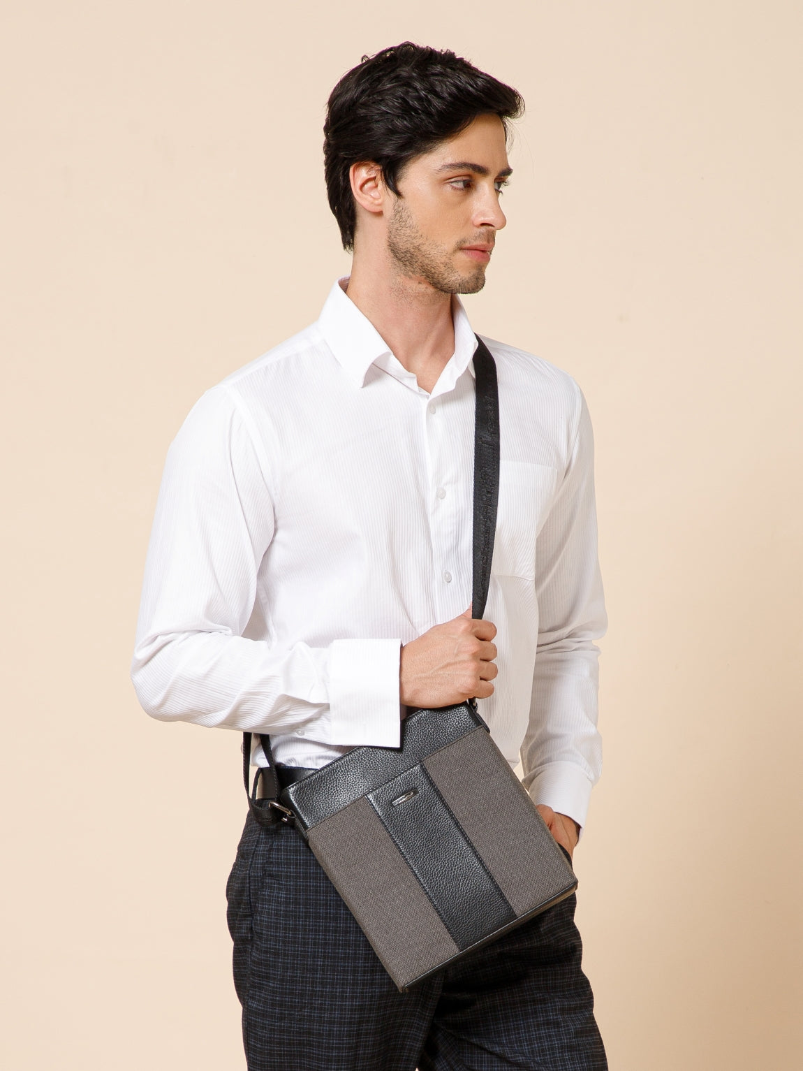 Dual-Texture Leather Sling Bag