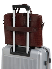 Croc-Embossed Leather Laptop Bag