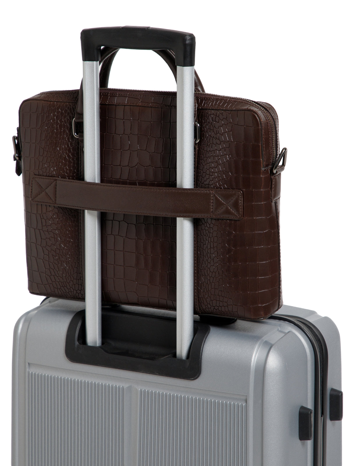 Croc-Embossed Leather Laptop Bag
