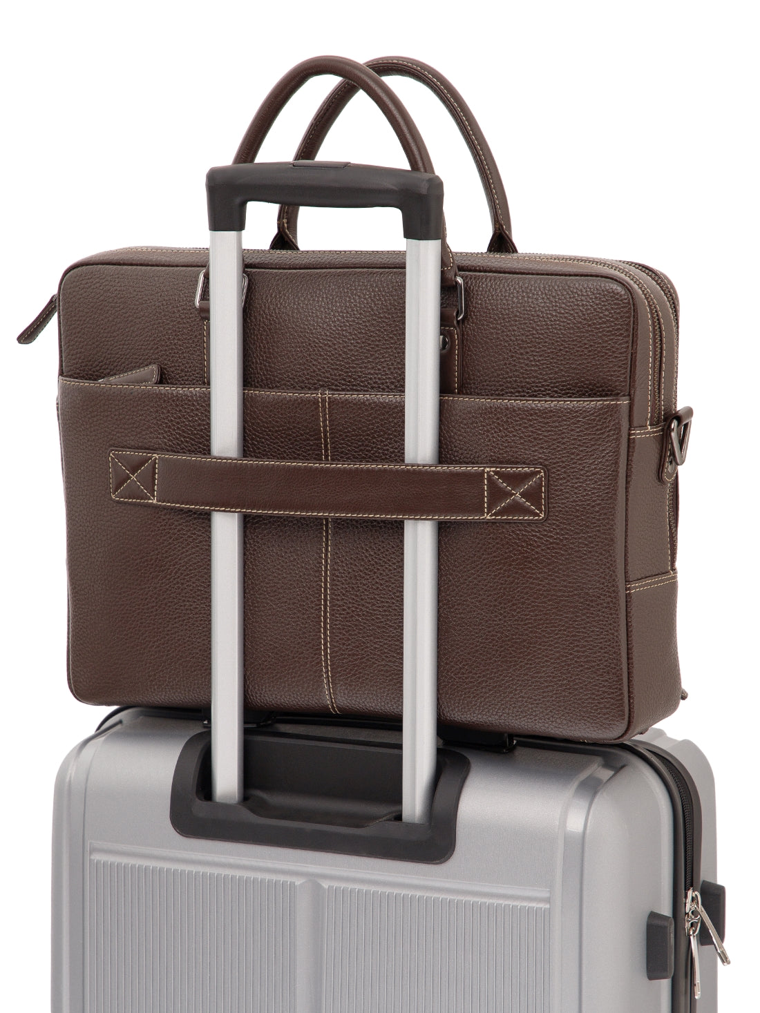 Contrast-Stitch Leather Laptop Bag