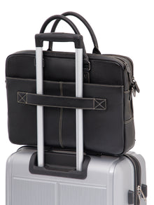 Contrast-Stitch Leather Laptop Bag