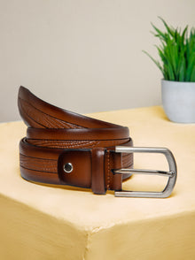 Edge Stitch Embossed Formal Leather Belt