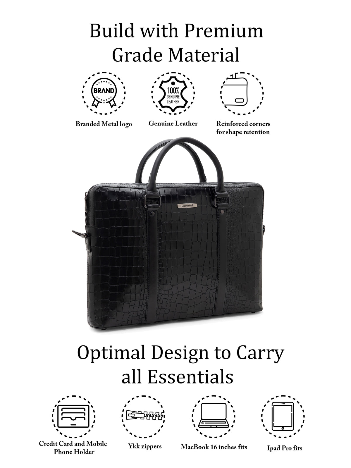 Croc-Embossed Executive Laptop Bag