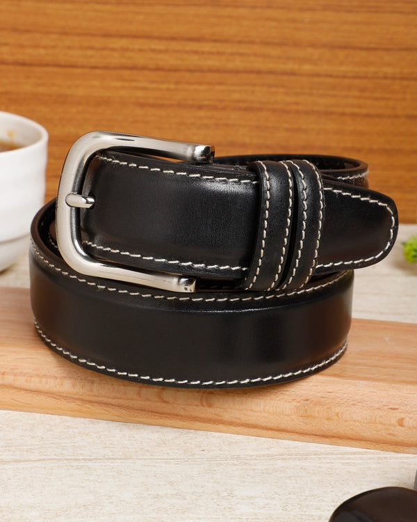 Classic Plain Leather Belt with Contrast Stitching