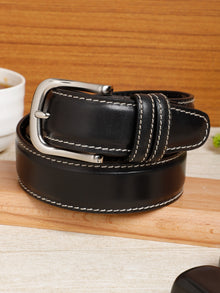 Classic Plain Leather Belt with Contrast Stitching
