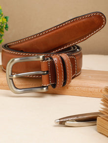 Classic Plain Leather Belt with Contrast Stitching
