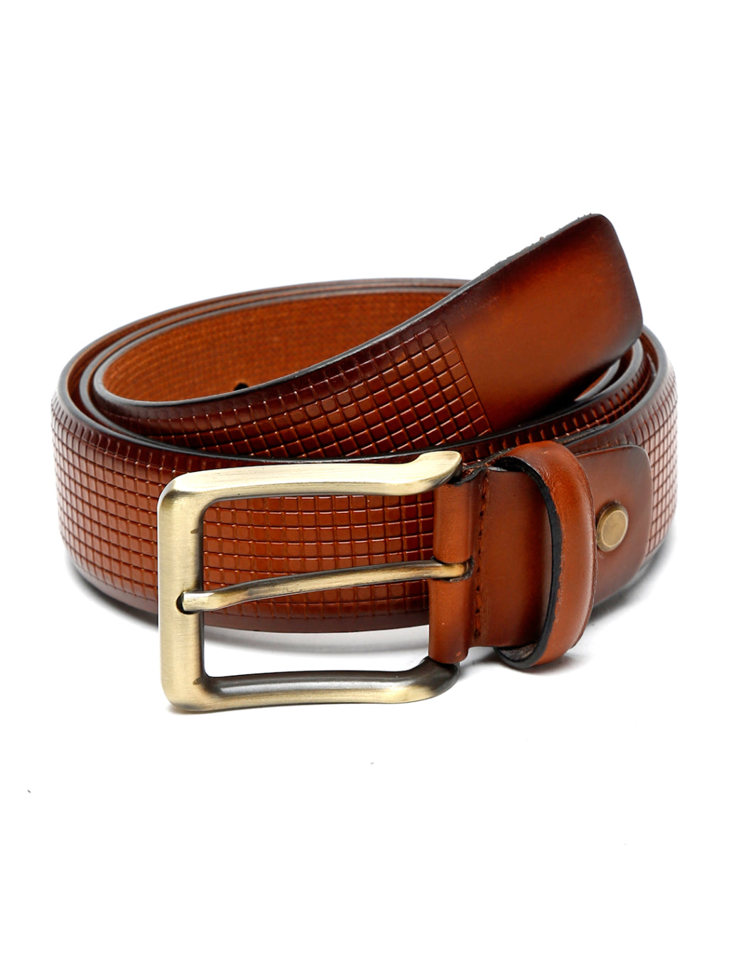 Square Grid Embossed Crafted Leather Belt