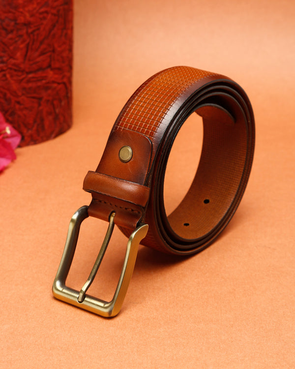 Square Grid Embossed Crafted Leather Belt