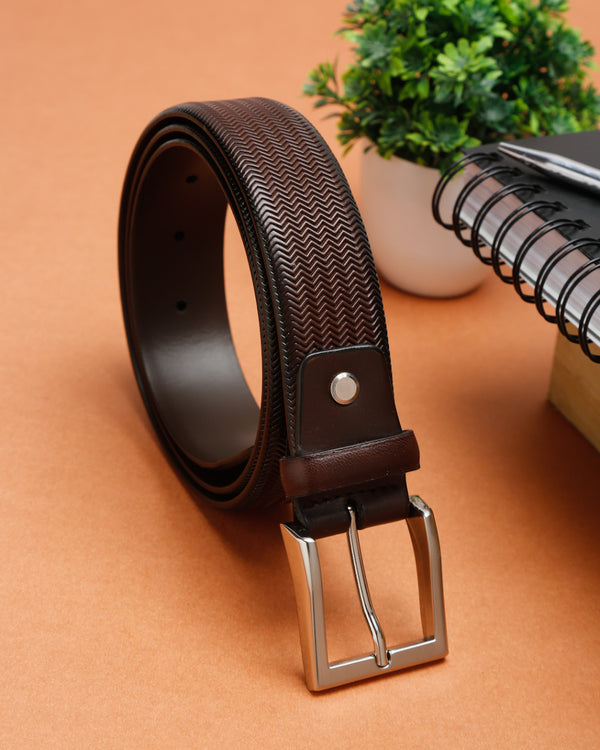 Premium Herringbone Texture Leather Belt