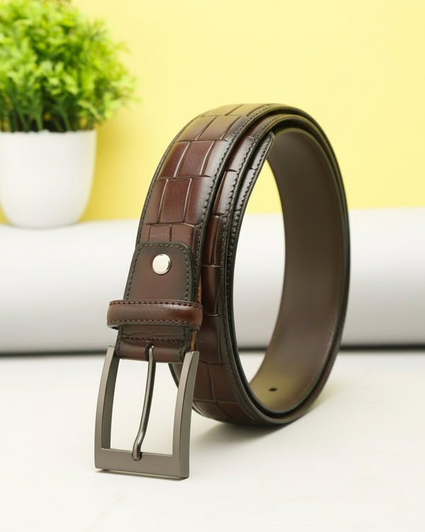 Crocodile Embossed Leather Belt