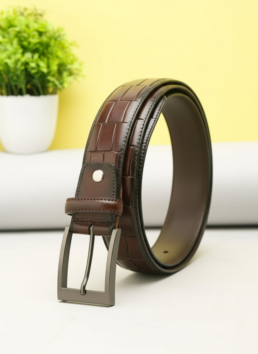 Crocodile Embossed Leather Belt