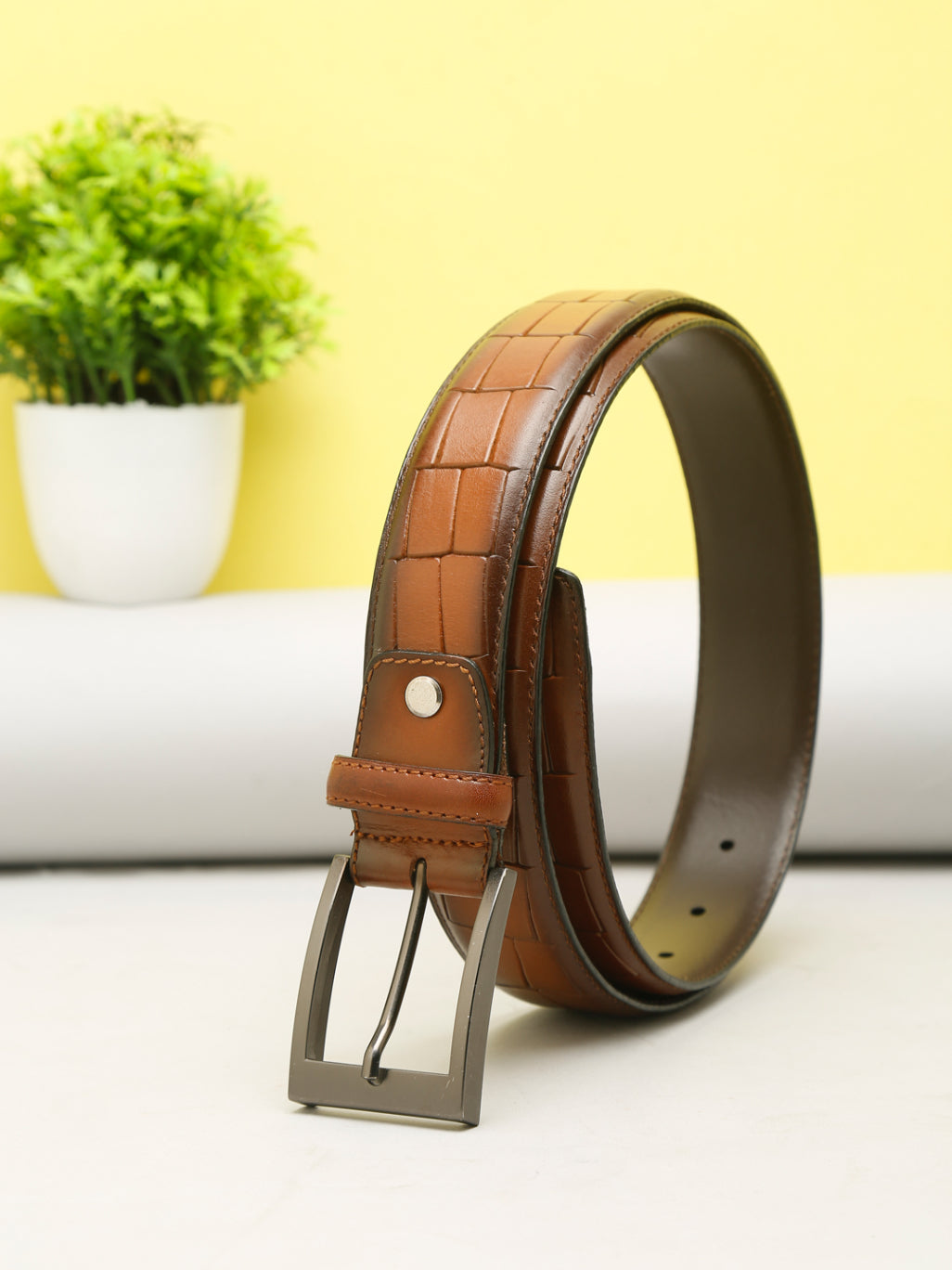 Crocodile Embossed Leather Belt