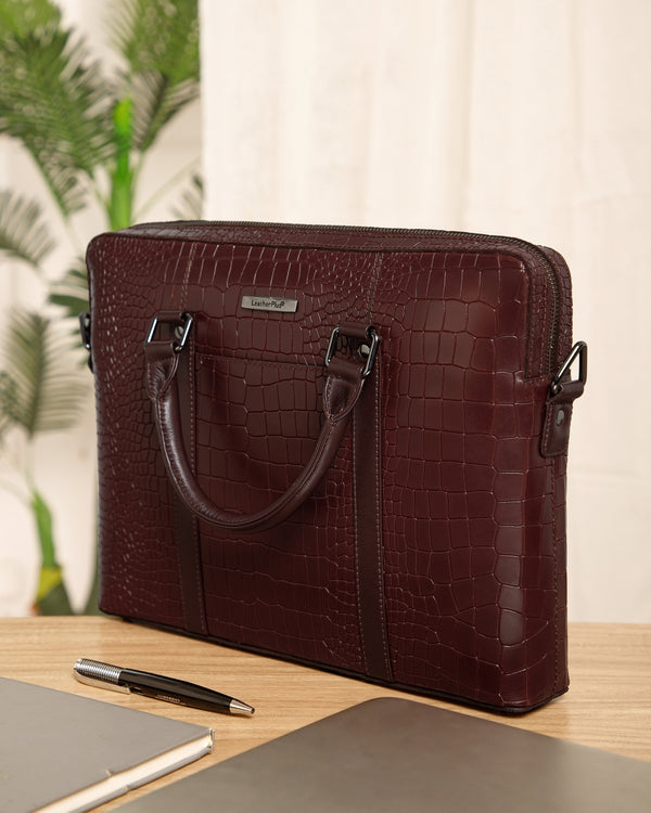 Croc-Embossed Leather Laptop Bag