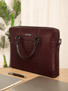 Croc-Embossed Leather Laptop Bag