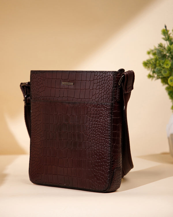Croc-Embossed Leather Sling Bag