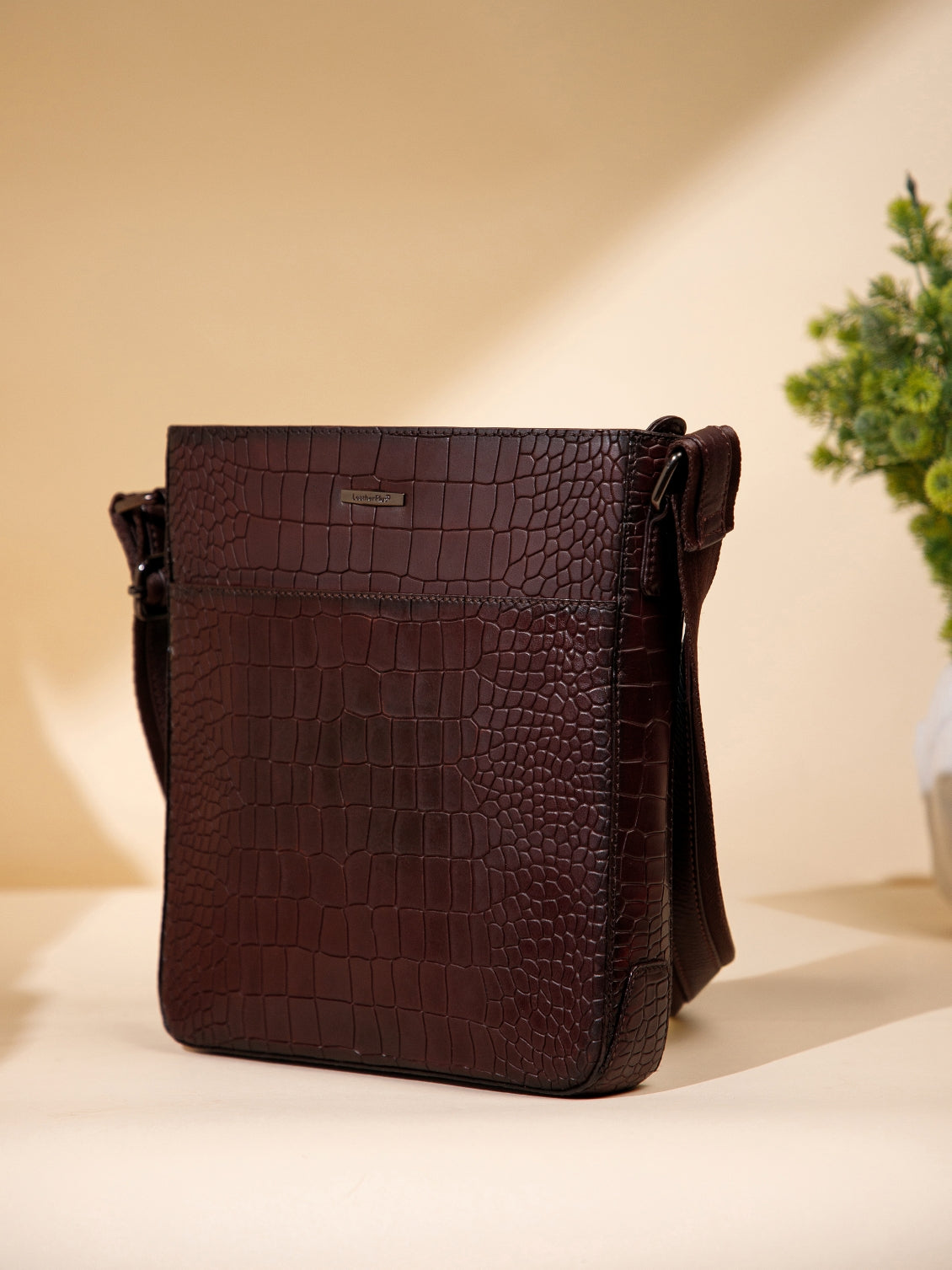 Croco Leather Men Sling Bag SGM-801 Cognac