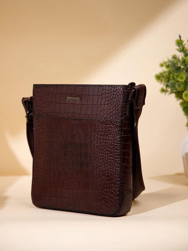 Croco Leather Men Sling Bag SGM-801 Cognac