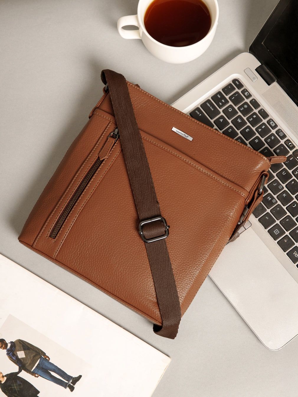MIlled Leather Men Sling Bag SGM-601 Tan