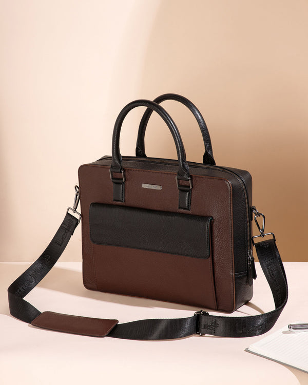Signature Colorblock Leather Laptop Bag