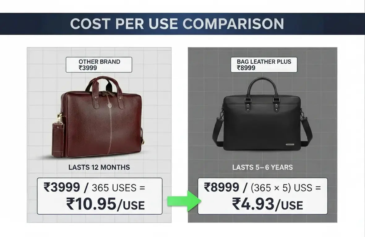 Cost per use comparison between short life product and Leather Plus product