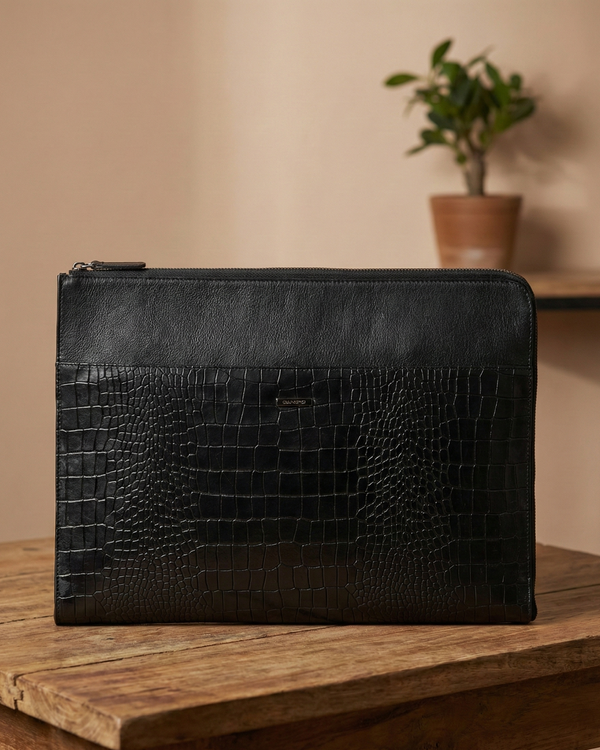 Croc-Embossed Leather Laptop Sleeve
