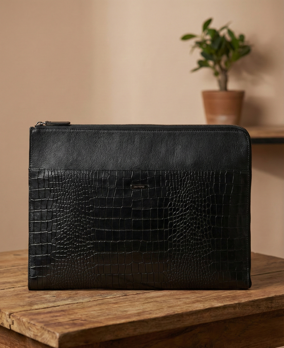 Croc-Embossed Leather Laptop Sleeve