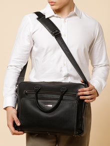 Contrast-Stitch Leather Laptop Bag