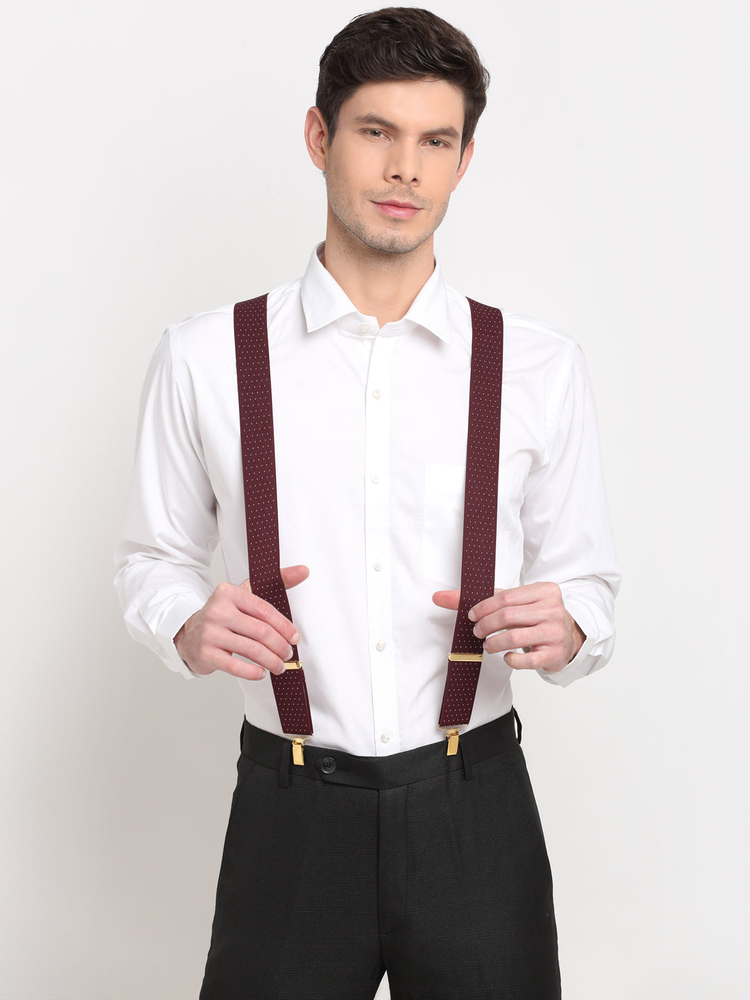 Maroon Dotted Elastic Suspenders
